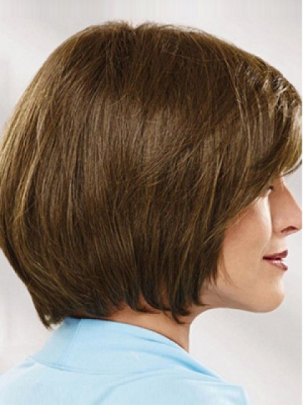 Flaxen Bob-Stijl Korte Rechte Kaploze Pruiken Van Echt Haar Met Pony 10 Inch