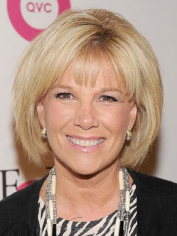 Joan Lunden Bob-Stijl Rechte Blonde Kaploze Pruiken Van Echt Haar Met Pony 10 Inch