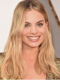 Blonde Lange Golvende Pruiken Van Echt Haar Met Middenscheiding 18 Inch