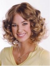 Blonde Middenscheiding Medium Krullend Capless Remy Mensenhaar Pruiken 12 Inch