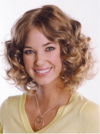 Blonde Middenscheiding Medium Krullend Capless Remy Mensenhaar Pruiken 12 Inch