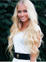 Centrale Scheiding Blonde Lang Golvend Remy Mensenhaar Capless Pruiken 26 Inch