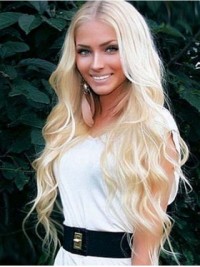 Centrale Scheiding Blonde Lang Golvend Remy Mensenhaar Capless Pruiken 26 Inch