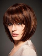 Claret Bob-Stijl Rechte Korte Capless Remy-Pruiken Van Echt Haar Met Pony 10 Inch