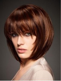 Claret Bob-Stijl Rechte Korte Capless Remy-Pruiken Van Echt Haar Met Pony 10 Inch