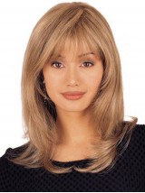 Blonde Lange Rechte Lace Front Remy Mensenhaar Pruiken Met Pony 16 Inch
