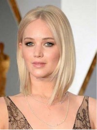 Jennifer Lawrence Bob Stijl Blonde Korte Rechte Lace Front Menselijke Pruiken 10 Inch