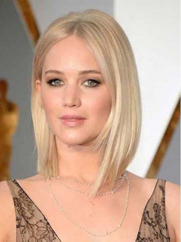Jennifer Lawrence Bob Stijl Blonde Korte Rechte Lace Front Menselijke Pruiken 10 Inch