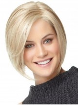 Bob-Stijl Blonde Rechte Korte Pruiken Van Mensenhaar Met Kant En Pony 8 Inch