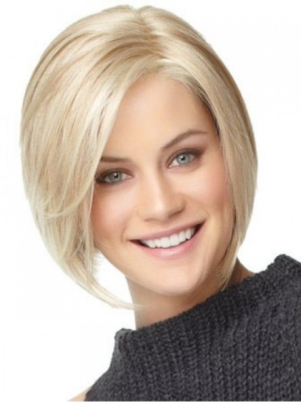 Bob-Stijl Blonde Rechte Korte Pruiken Van Mensenhaar Met Kant En Pony 8 Inch