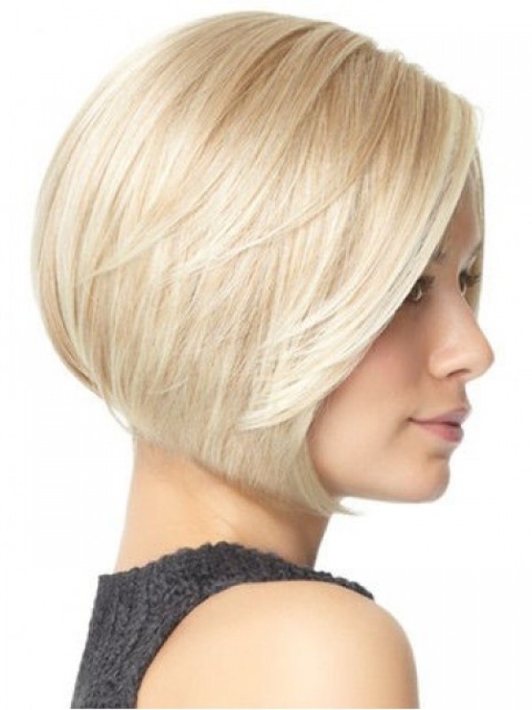Bob-Stijl Blonde Rechte Korte Pruiken Van Mensenhaar Met Kant En Pony 8 Inch