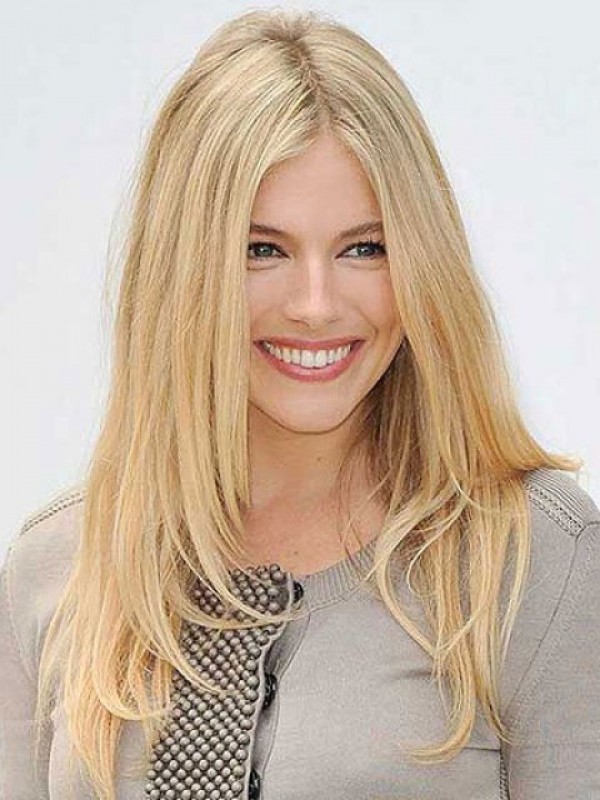 Centrale Scheiding Blonde Lange Rechte Mensenhaar Capless Pruiken 20 Inch
