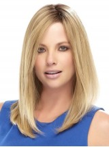 Blonde Lange Rechte Lace Front Remy Mensenhaar Pruiken Met Pony Aan De Zijkant 14 Inch