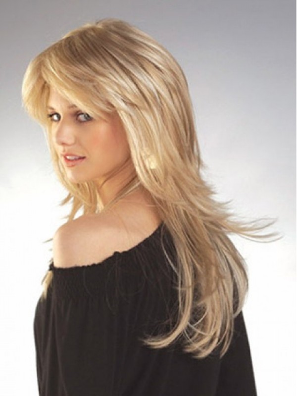 Gelaagde Blonde Lange Rechte Lace Front Remy Mensenhaar Pruiken 18 Inch