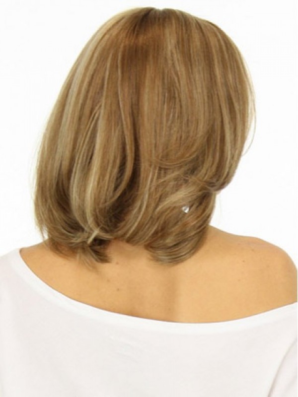 Blonde Medium Golvende Remy Pruiken Van Menselijk Haar Met Kant En Pony 12 Inch