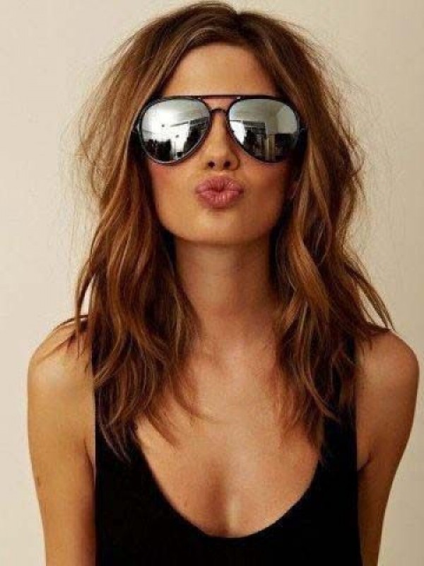 Bruine Golvende Lace Front Gelaagde Remy Mensenhaar Pruiken 20 Inch