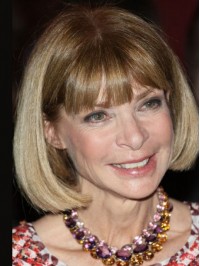 Anna Wintour Blonde Rechte Bob-Stijl Menselijke Kaploze Pruiken Met Pony 10 Inch Anna Wintour Blonde Rechte Bob-Stijl Menselijke Kaploze Pruiken Met Pony 10 Inch