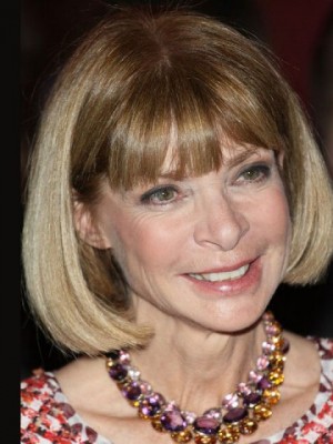 Anna Wintour Blonde Rechte Bob-Stijl Menselijke Kaploze Pruiken Met Pony 10 Inch