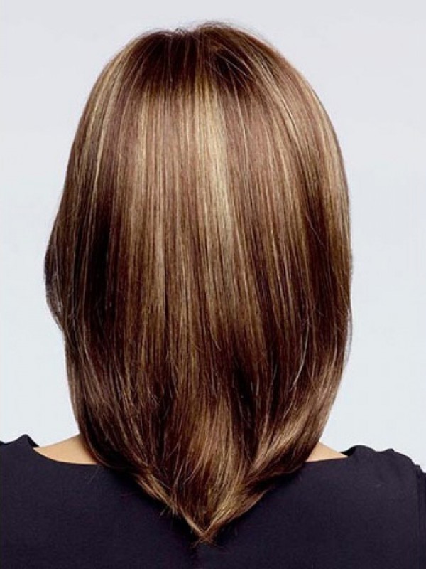 Bruine Pruiken Van Menselijk Haar Met Korte Rechte Voorkant En Pony Aan De Zijkant 12 Inch