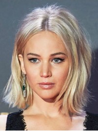 Korte Blonde Pruiken Van Echt Haar Met Middenscheiding 12 Inch