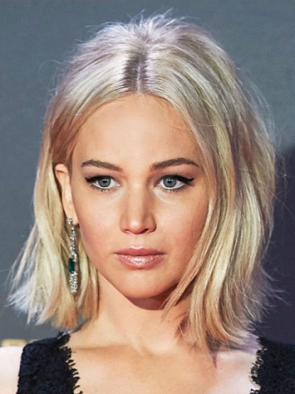 Korte Blonde Pruiken Van Echt Haar Met Middenscheiding 12 Inch