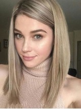 Blonde Lange Rechte Full Lace Menselijke Pruik Met Pony Aan De Zijkant 16 Inch
