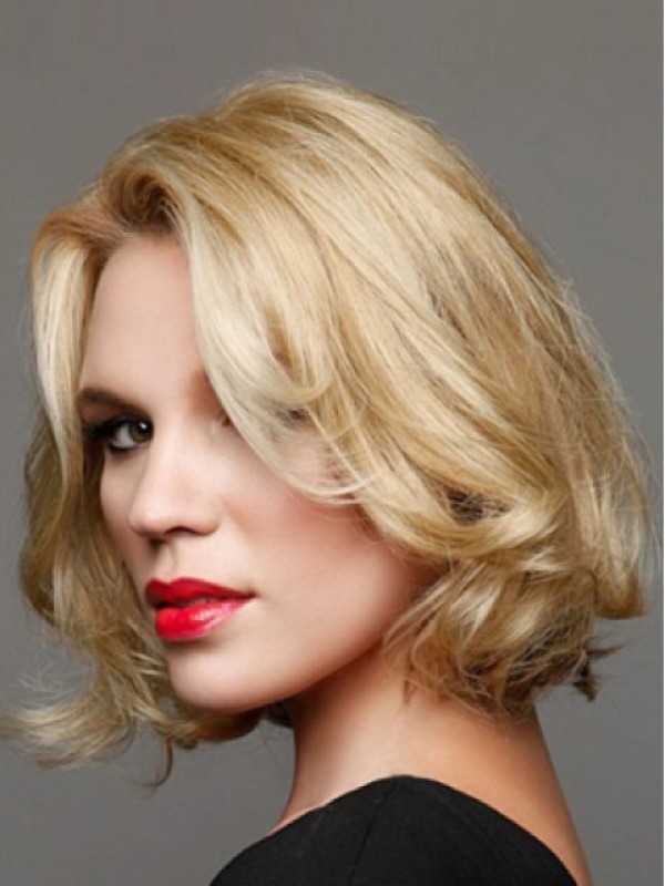 Korte Blonde Golvende Kaploze Pruiken Van Echt Haar 12 Inch