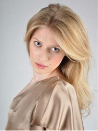 Lange Blonde Middenscheiding Golvende Lace Front Remy Mensenhaar Pruiken 20 Inch