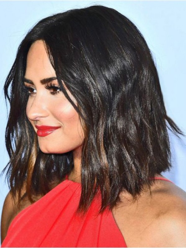 Demi Lovato Medium Centrale Scheiding Golvende Capless Remy Menselijk Haar Pruiken 12 Inch