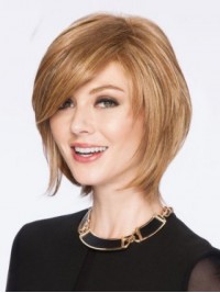 Blonde Gelaagde Rechte Korte Remy Pruiken Van Menselijk Haar Zonder Kap Met Pony 10 Inch