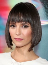 Nina Dobrev Rechte Korte Bob-Stijl Full Lace Menselijke Pruiken Met Pony 12 Inch