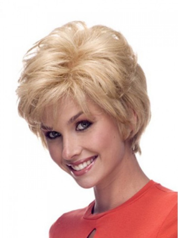 Blonde Jongen Geknipte Korte Rechte Lace Front Remy Mensenhaar Pruiken Met Pony 4 Inch
