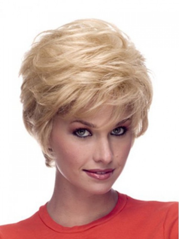 Blonde Jongen Geknipte Korte Rechte Lace Front Remy Mensenhaar Pruiken Met Pony 4 Inch