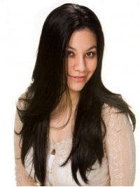 Zwarte Lange Rechte Lace Front Remy Mensenhaar Pruiken 28 Inch