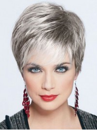 Joan Collins Korte Rechte Synthetische Grijze Pruiken 6 Inch