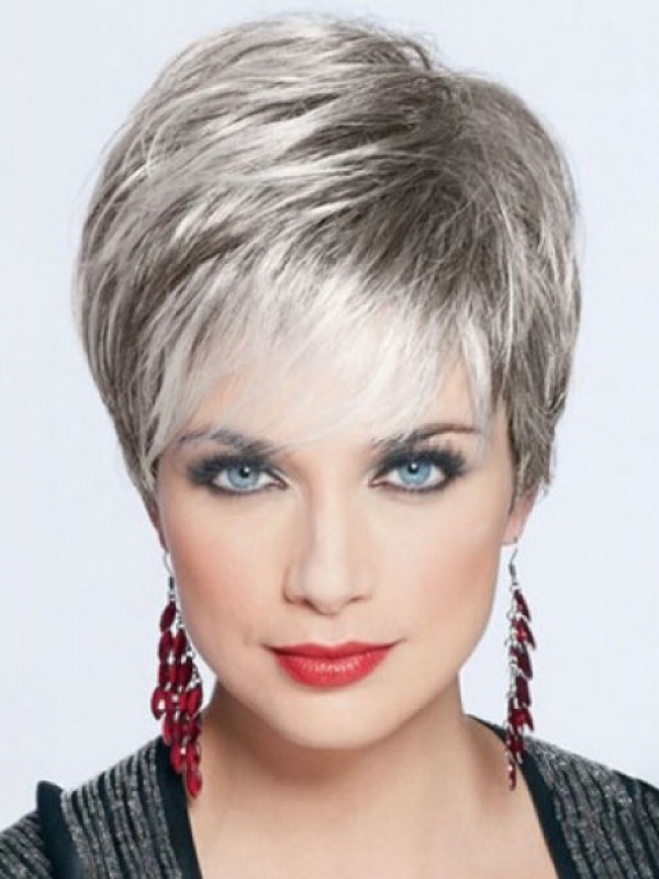 Joan Collins Korte Rechte Synthetische Grijze Pruiken 6 Inch