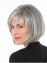 Lace Front Grijze Korte Rechte Synthetische Pruiken 10 Inches