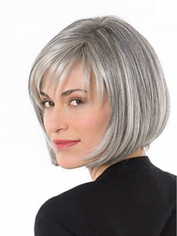 Lace Front Grijze Korte Rechte Synthetische Pruiken 10 Inches