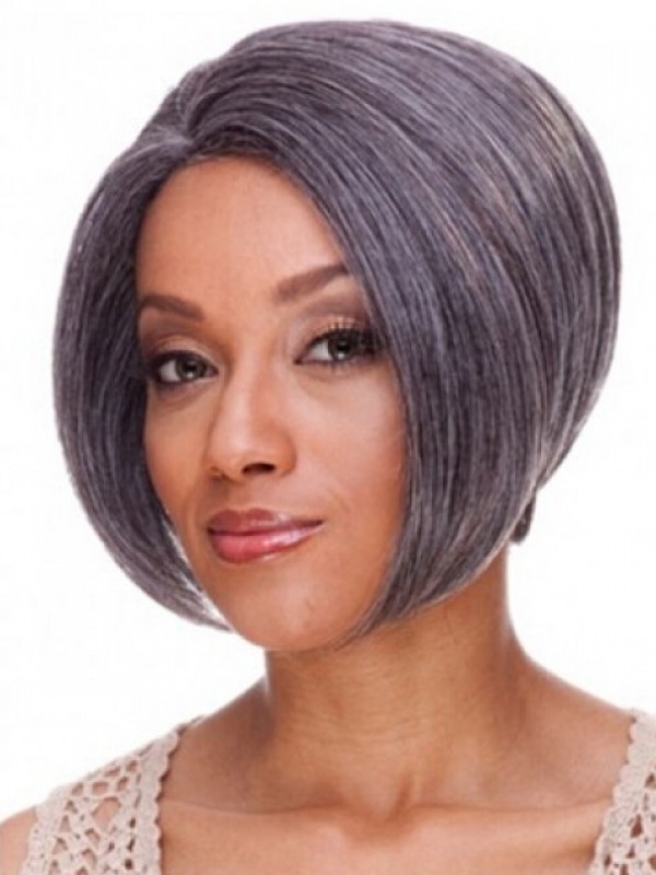Lace Front Korte Striaght Grijze Synthetische Pruiken 8 Inch