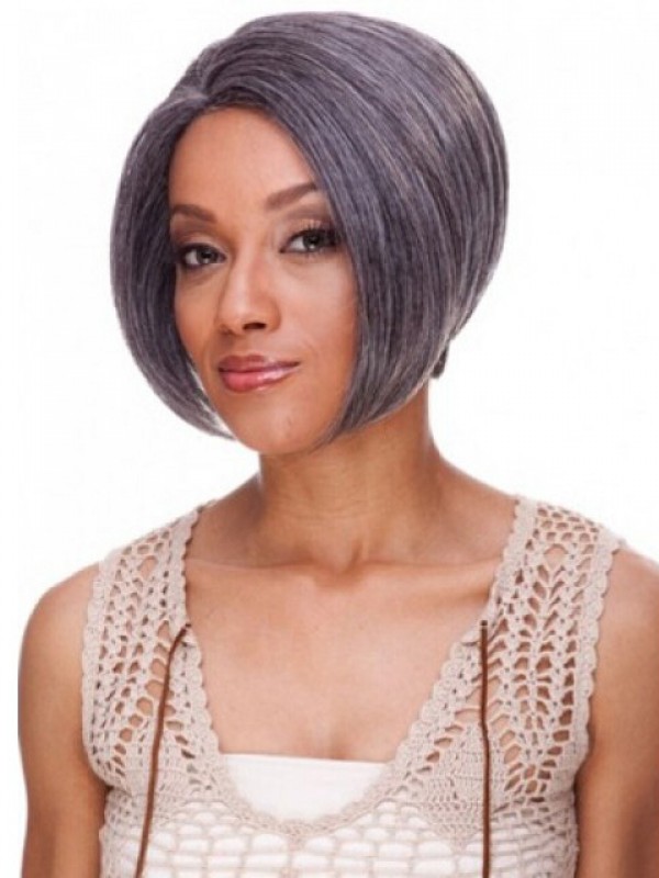Lace Front Korte Striaght Grijze Synthetische Pruiken 8 Inch