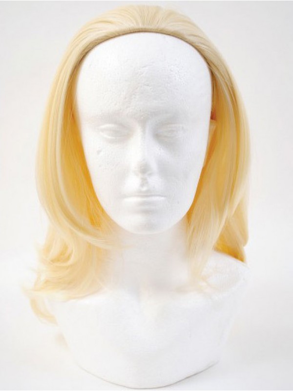 Blonde Golvende Schouderlengte Pruiken Van Echt Haar En Halve Pruiken