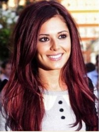 Cheryl Cole Gelaagde Rechte Lange Kaploze Synthetische Pruiken Met Pony Aan De Zijkant