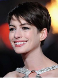 Anne Hathaway Pruiken Van Echt Haar Met Korte Kanten Voorkant, Rechte Jongenssnit