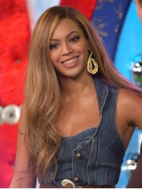 Beyonce Lange Golvende Pruiken Van Echt Haar Met Kant En Pony Aan De Zijkant