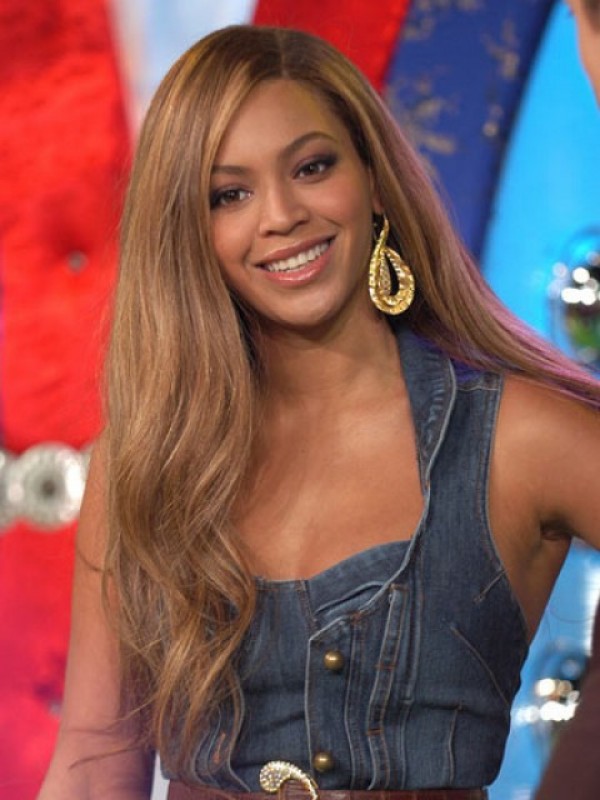 Beyonce Lange Golvende Pruiken Van Echt Haar Met Kant En Pony Aan De Zijkant