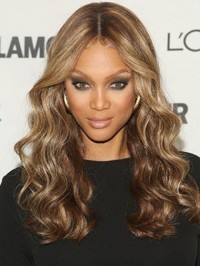 Tyra Banks Pruiken Van Echt Haar Met Middenscheiding En Lang Golvend Kant