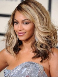 Beyonce Ombre Medium Golvende Synthetische Pruiken Met Kant En Pony Aan De Zijkant