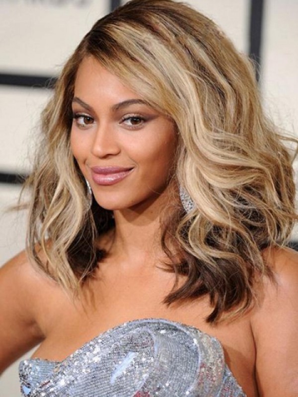 Beyonce Ombre Medium Golvende Synthetische Pruiken Met Kant En Pony Aan De Zijkant