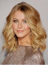 Blonde Pruiken Van Echt Haar Met Middenscheiding, Medium Golvend Kant