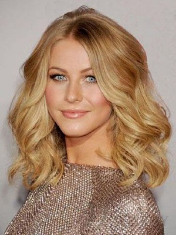 Blonde Pruiken Van Echt Haar Met Middenscheiding, Medium Golvend Kant